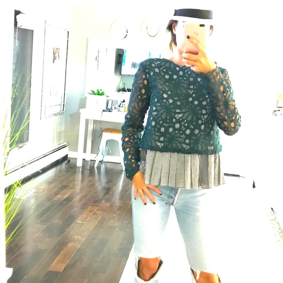 Maeve Tops - Maeve x Anthropologie green knit over check top XS